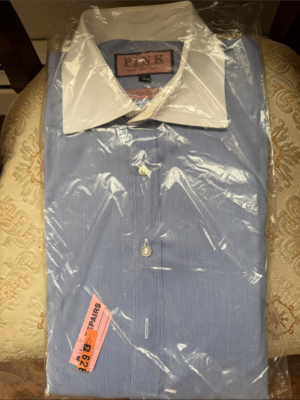 PINK Victoria's Secret Blue Dress Shirt with White Contrast Collar